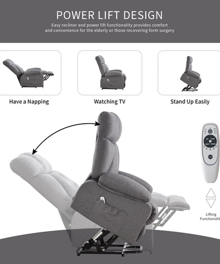 JONPONY Power Lift Recliner Chair Recliners for Elderly with Heat and Massage Recliner Chair for Living Room with Infinite Position and Side Pocket,USB Charge Port,Grey