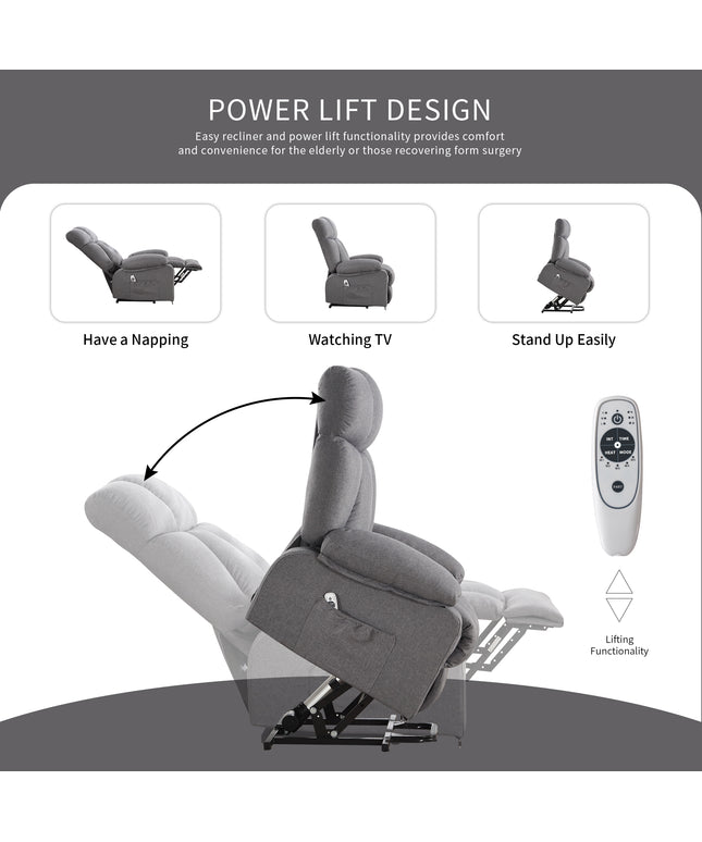 JONPONY Power Lift Recliner Chair Recliners for Elderly with Heat and Massage Recliner Chair for Living Room with Infinite Position and Side Pocket,USB Charge Port,Grey