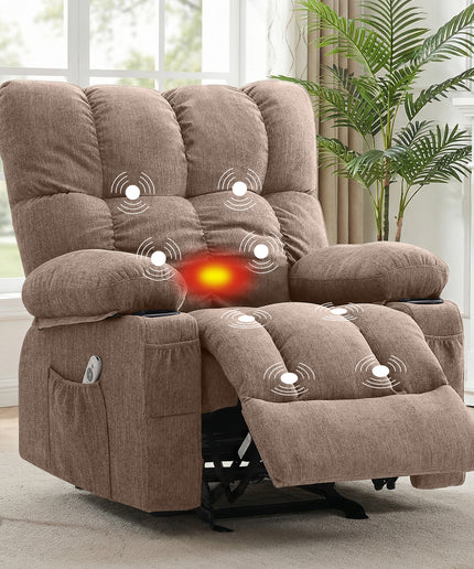 JONPONY Recliner Chair, Swivel Rocker Recliner Chair for Adults, Upholstered Manual Recliner with Side Pockets,Elderly Single Rocker Sofa with Cup Holders for Bedroom Home Theater,Grey