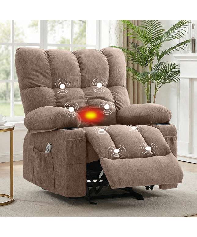 JONPONY Recliner Chair, Swivel Rocker Recliner Chair for Adults, Upholstered Manual Recliner with Side Pockets,Elderly Single Rocker Sofa with Cup Holders for Bedroom Home Theater,Grey