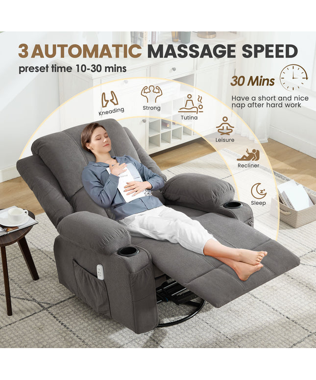 JONPONY Kneading Massage Rocker Recliner Chair with 4-Point 3D Kneading Massage and Heat Ergonomic Lounge Chair for Living Room with Rocking Function and 2 Cup Holders, USB Charge Port,Grey
