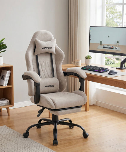 JONPONY Gaming Chair,Gamer Chair with Bluetooth and Adjustable Backrest,Seat Height Adjustable Computer Chairs with 2D Armrests,Office Chair with Footrest Speakers，LIGHT GREY