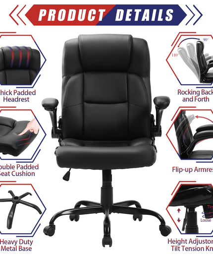 JONPONY Big and Tall Office Chair 400LBS Wide Seat Ergonomic Computer Desk Chair High Back Executive Leather Chair Adjustable Task Chair Lumbar Back Support 8 Hours Heavy Duty Design,9189,Black