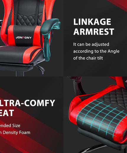 JONPONY Big and Tall 400LBS Gaming Chair, Ergonomic Design, Gamer Chair PU Leather with Footrest and Lumbar Support, High Back Office Chair Support 8 Hours Long Sitting, Computer Chair,Red
