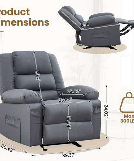 JONPONY Home Modern Comfort Reclining Chair,Elderly Single Rocker Sofa with Side Pocket for Bedroom Home Theater,Grey