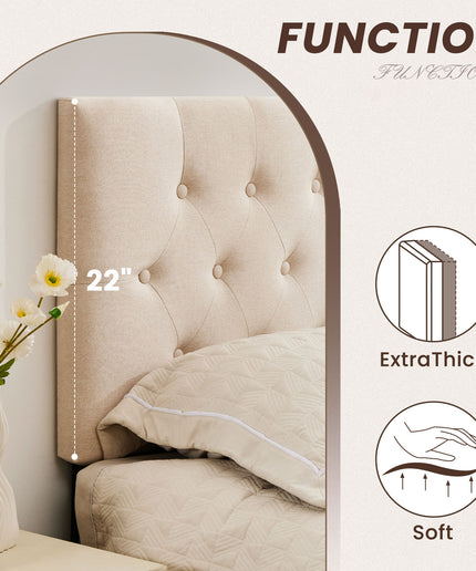 JONPONY Tufted Upholstered Headboard Queen Size, Solid Wood Head Board with Adjustable Height Headboard from 37" to 51",Bed Frame Adapters,Beige,Headboard Only