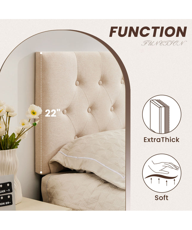 JONPONY Tufted Upholstered Headboard Queen Size, Solid Wood Head Board with Adjustable Height Headboard from 37" to 51",Bed Frame Adapters,Beige,Headboard Only
