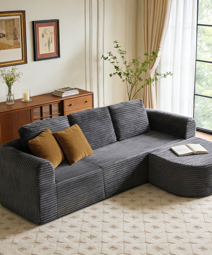 Jonpony 108” Modular Sectional Sofa, Boneless Couches for Living Room, Deep Seat L-Shape Cloud Couch with Chaise, Comfy Sofa Freely Change Configurations No Assembly Required, Soft Plush Corduroy Fabric