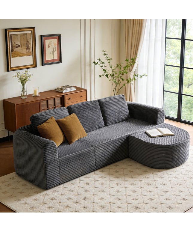 Jonpony 108” Modular Sectional Sofa, Boneless Couches for Living Room, Deep Seat L-Shape Cloud Couch with Chaise, Comfy Sofa Freely Change Configurations No Assembly Required, Soft Plush Corduroy Fabric