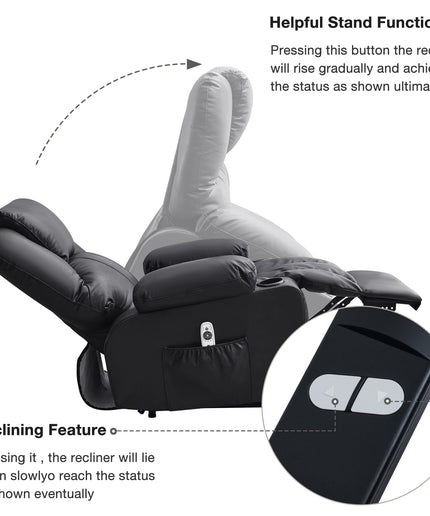 JONPONY Power Lift Recliner Chair Recliners for Elderly with Heat and Massage Recliner Chair for Living Room with Infinite Position and Side Pocket,USB Charge Port,Black