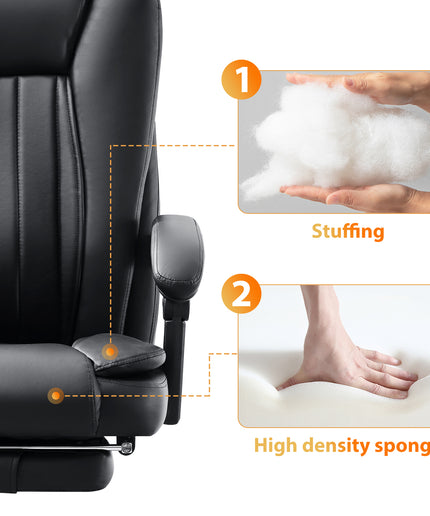 JONPONY Big and Tall Office Chair 500LBS Executive Office Chair Massage and Footrest Ergonomic Computer Desk Chair Reclining High Back Leather Office Chair Lumbar Back Support Swivel Rolling,Black
