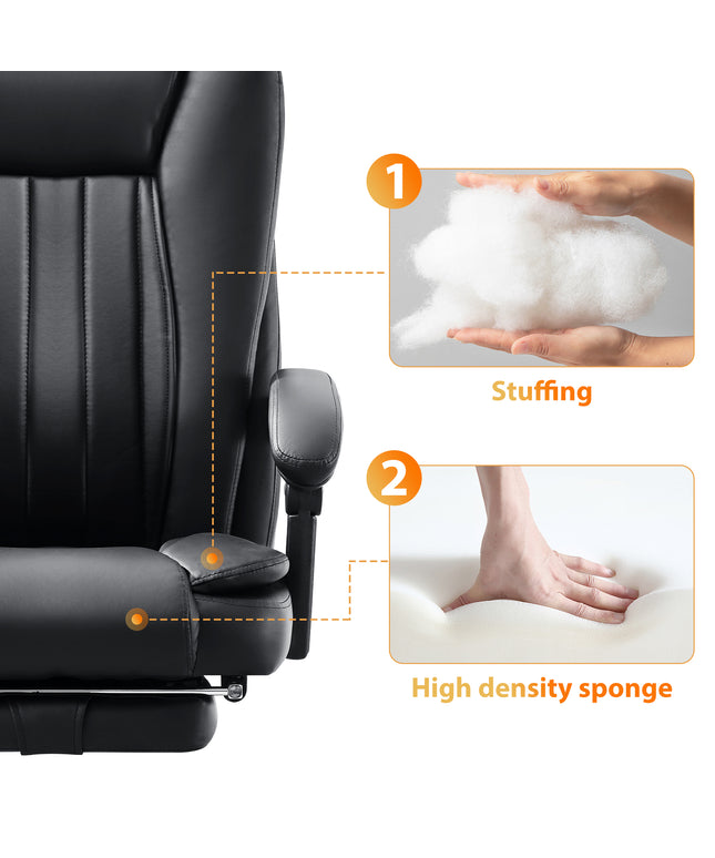 JONPONY Big and Tall Office Chair 500LBS Executive Office Chair Massage and Footrest Ergonomic Computer Desk Chair Reclining High Back Leather Office Chair Lumbar Back Support Swivel Rolling,Black