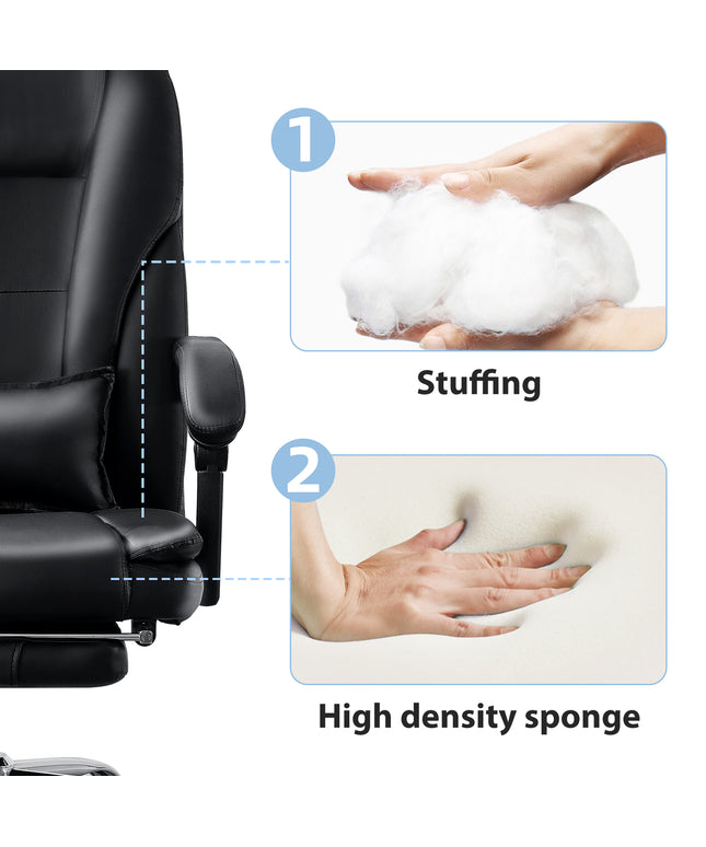 JONPONY Big and Tall Office Chair 500LBS Executive Office Chair Massage and Footrest Ergonomic Computer Desk Chair Reclining High Back Leather Office Chair Lumbar Back Support Swivel Rolling,Black