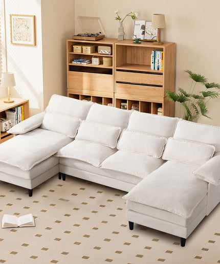 JONPONY 107.5" U Shaped Couch, 4 Seat Sectional with 4 Throw Pillows, Convertible Upholstery Symmetrical Sofá,High Dense Memory Foam with Double Chaise Lounge &Memory Foam for Living Room