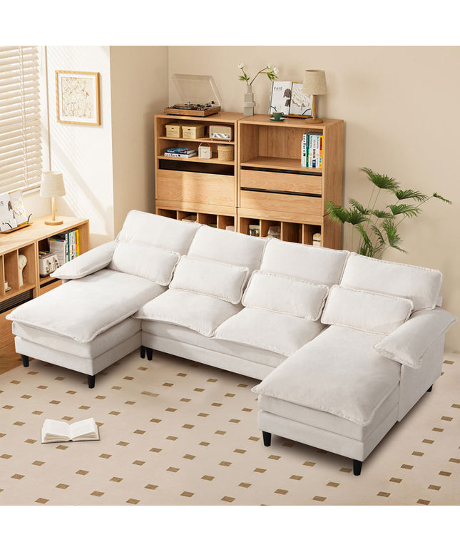 JONPONY 107.5" U Shaped Couch, 4 Seat Sectional with 4 Throw Pillows, Convertible Upholstery Symmetrical Sofá,High Dense Memory Foam with Double Chaise Lounge &Memory Foam for Living Room