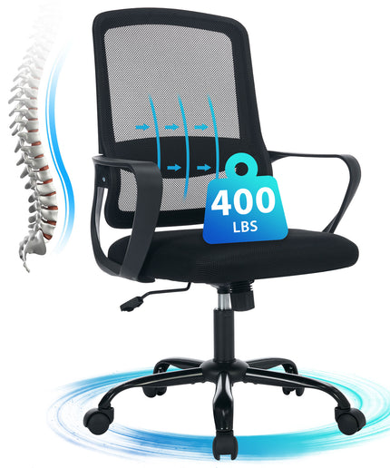 JONPONY Big and Tall Office Chair 400LBS Ergonomic Office Chair with Lumbar Support, Adjustable Armrest and Headrest Mesh Chair,8 Hours Heavy Duty Design,Black