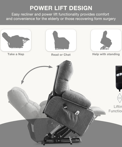 JONPONY Power Lift Recliner Chair Recliners for Elderly with Heat and Massage Recliner Chair for Living Room with Infinite Position and Side Pocket,USB Charge Port,Grey