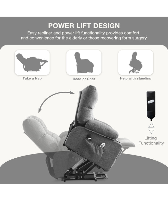 JONPONY Power Lift Recliner Chair for Elderly with Heat and Vibration Massage Recliner Chair with USB Charge Port for Living Room- Infinite Position, Side Pocket,Grey