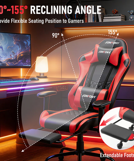 JONPONY Big and Tall 500LBS Gaming Chair, Ergonomic Design with 2D Armrests,PU Leather with Footrest and Lumbar Support, High Back Office Chair Support 8 Hours Long Sitting, Computer Chair