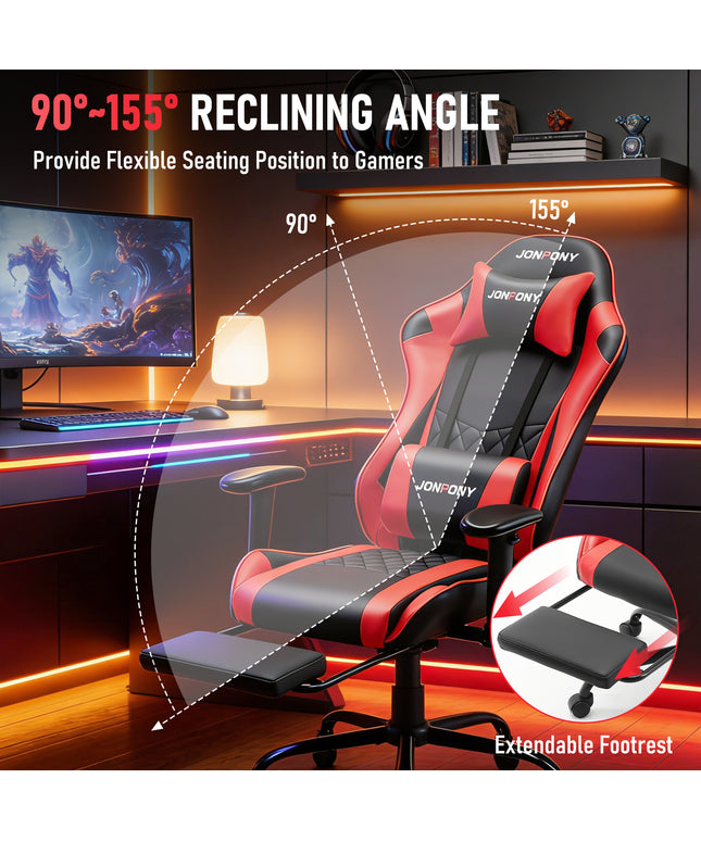 JONPONY Big and Tall 500LBS Gaming Chair, Ergonomic Design with 2D Armrests,PU Leather with Footrest and Lumbar Support, High Back Office Chair Support 8 Hours Long Sitting, Computer Chair