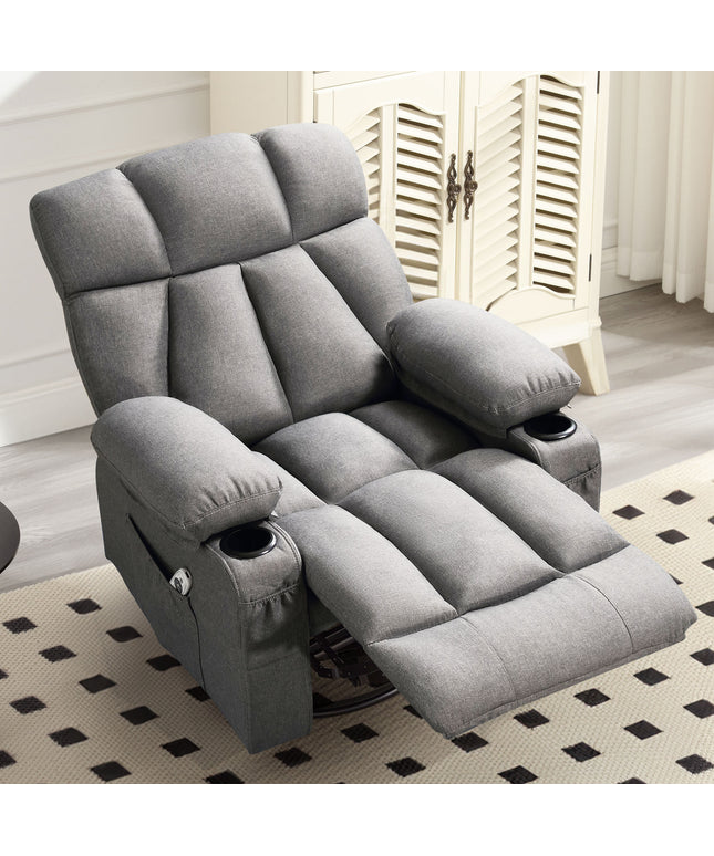 JONPONY Manual Recliner Chair with Heat Therapy and Massage Function, Heavy Duty Reclining Mechanism Massage Chair, Elderly Single Rocker Sofa with Cup Holders for Bedroom Home Theater,Grey, B1273