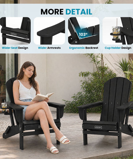 JONPONY Folding Adirondack Chair – Outdoor Patio & Backyard Seating