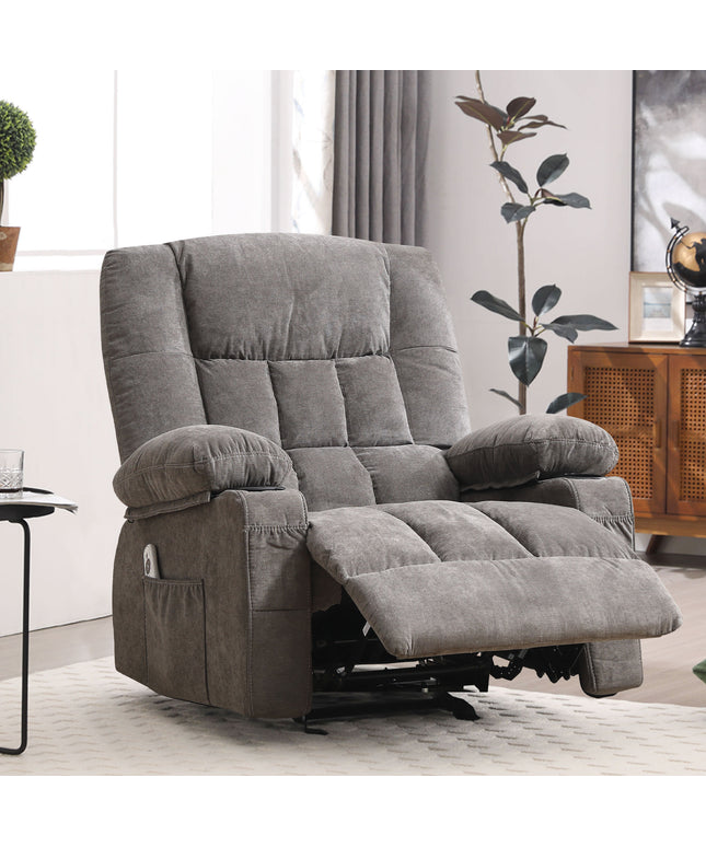 JONPONY Recliner Chair, Swivel Rocker Recliner Chair for Adults, Upholstered Manual Recliner with Side Pockets,Massage Swivel Rocker Recliner Chair for Living Room, Grey