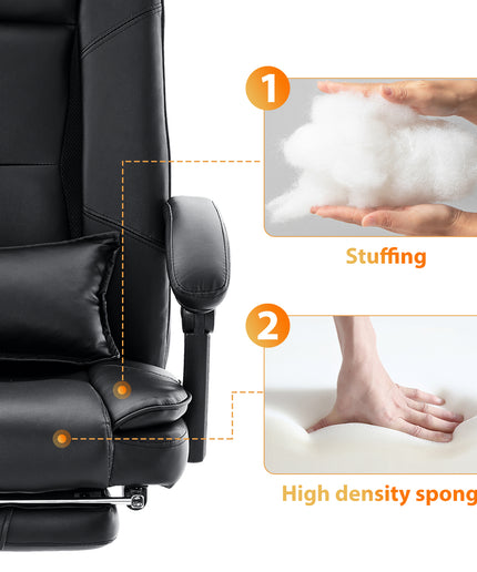 JONPONY Big and Tall Office Chair 500LBS Executive Office Chair Massage and Footrest Ergonomic Computer Desk Chair Reclining High Back Leather Office Chair Lumbar Back Support Swivel Rolling,Black