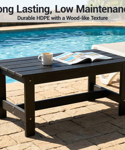Jonpony Outdoor Coffee Table, Rectangle Patio Coffee Table, All-Weather Side Table for Balcony, Poolside, Deck, Garden, 37.7''L x 20.8''D x 17.7''H