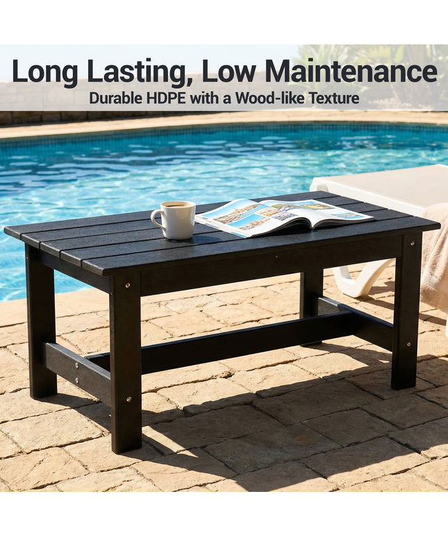 Jonpony Outdoor Coffee Table, Rectangle Patio Coffee Table, All-Weather Side Table for Balcony, Poolside, Deck, Garden, 37.7''L x 20.8''D x 17.7''H