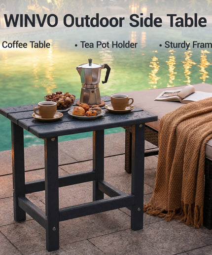 JONPONY HDPE Outdoor Side Table, Black | Waterproof Patio End Tables for Garden Poolside Balcony Deck Porch Backyard or Indoor Use, 17.5"L x 12.5"D x 16.5"H