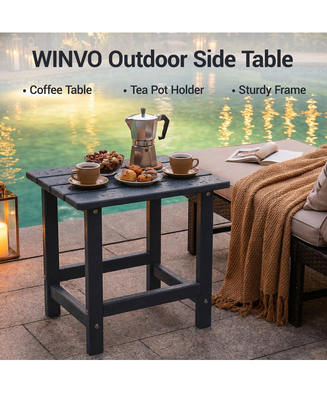 JONPONY HDPE Outdoor Side Table, Black | Waterproof Patio End Tables for Garden Poolside Balcony Deck Porch Backyard or Indoor Use, 17.5"L x 12.5"D x 16.5"H