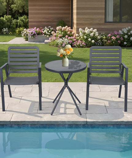 Jonpony 3 Pieces Bistro Table and Chairs, Waterproof Patio Furniture Set, All-Weather Outdoor Table and Chairs, Balcony Furniture for Porch, Yard, Garden, Grey
