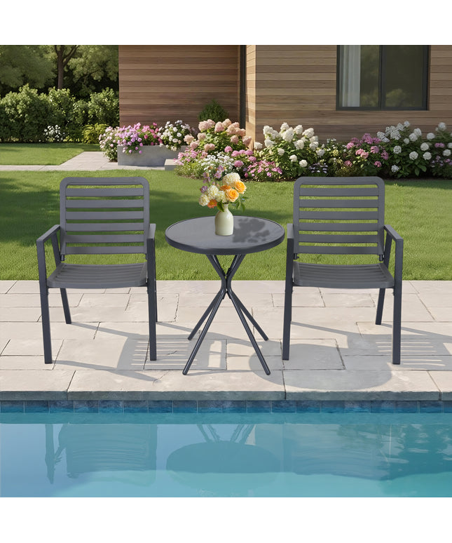 Jonpony 3 Pieces Bistro Table and Chairs, Waterproof Patio Furniture Set, All-Weather Outdoor Table and Chairs, Balcony Furniture for Porch, Yard, Garden, Grey