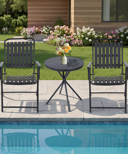 Jonpony 3 Pieces Patio Furniture Set, Bistro Table and Foldable Chairs, Waterproof Patio Furniture Folding Set, All-Weather outdoor table and chairs, Balcony Furniture for Porch, Yard, Garden, Black, Brown