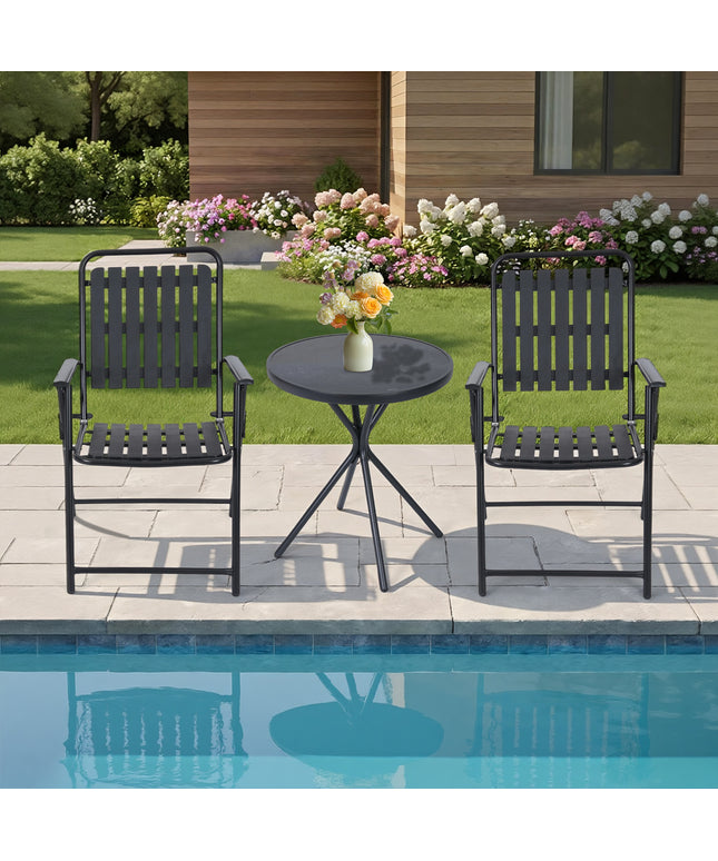 Jonpony 3 Pieces Patio Furniture Set, Bistro Table and Foldable Chairs, Waterproof Patio Furniture Folding Set, All-Weather outdoor table and chairs, Balcony Furniture for Porch, Yard, Garden, Black, Brown