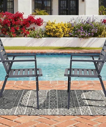 Jonpony Outdoor Dining Chairs Set of 2, All-Weather PP-Patio Chairs, Metal Frame Outdoor Chairs, Waterproof Restaurant Chairs for Front Porch, Balcony Chairs for Backyard Garden, Grey