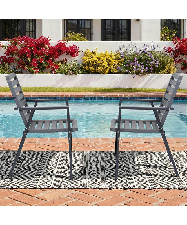 Jonpony Outdoor Dining Chairs Set of 2, All-Weather PP-Patio Chairs, Metal Frame Outdoor Chairs, Waterproof Restaurant Chairs for Front Porch, Balcony Chairs for Backyard Garden, Grey