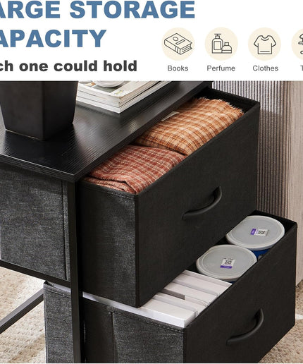 JONPONY Nightstand Small Dresser with 2 Fabric Drawers Side Tables Bedroom End Table Bedside Storage Furniture for 20 inch Tall Night Stand for Entryway, College Dorm, Classic Black