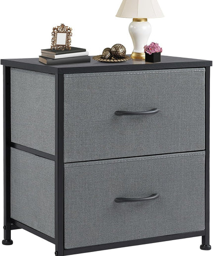 JONPONY Nightstand Small Dresser with 2 Fabric Drawers Side Tables Bedroom End Table Bedside Storage Furniture for 20 inch Tall Night Stand for Entryway, College Dorm, Classic Black