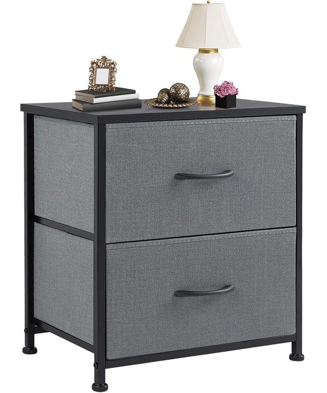 JONPONY Nightstand Small Dresser with 2 Fabric Drawers Side Tables Bedroom End Table Bedside Storage Furniture for 20 inch Tall Night Stand for Entryway, College Dorm, Classic Black