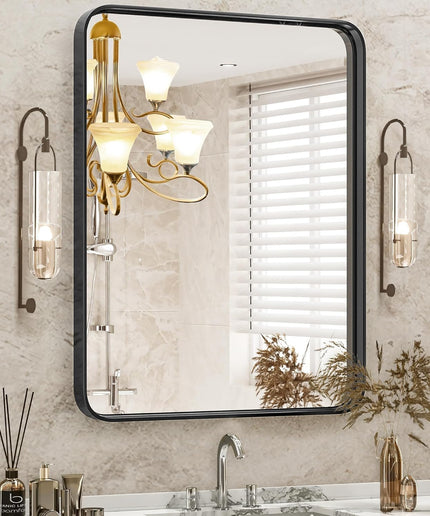 JONPONY Black Metal Arch Vanity Rounded Rectangle Bathroom Mirrors for Over Sink Wall, 22x30 Inch Large Matte Mirror, Modern Decorative for Restroom, Farmhouse