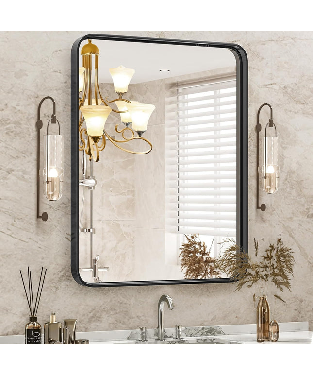 JONPONY Black Metal Arch Vanity Rounded Rectangle Bathroom Mirrors for Over Sink Wall, 22x30 Inch Large Matte Mirror, Modern Decorative for Restroom, Farmhouse