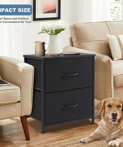 JONPONY Nightstand Small Dresser with 2 Fabric Drawers Side Tables Bedroom End Table Bedside Storage Furniture for 20 inch Tall Night Stand for Entryway, College Dorm, Classic Black