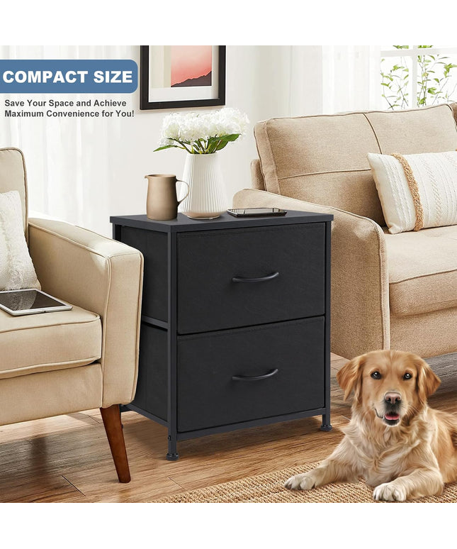 JONPONY Nightstand Small Dresser with 2 Fabric Drawers Side Tables Bedroom End Table Bedside Storage Furniture for 20 inch Tall Night Stand for Entryway, College Dorm, Classic Black