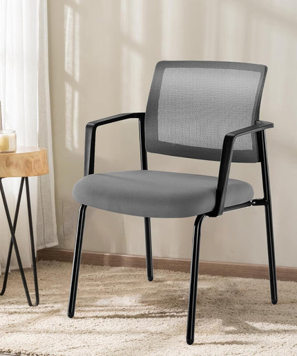 JONPONY Black Stackable Arm Chairs with Mesh Back and Upholstered Fabric, Sturdy Metal Frame, Easy to Store and Use, Perfect for Indoor and Outdoor Spaces, 1 Chair