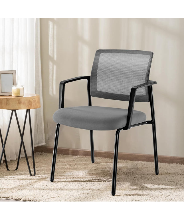 JONPONY Black Stackable Arm Chairs with Mesh Back and Upholstered Fabric, Sturdy Metal Frame, Easy to Store and Use, Perfect for Indoor and Outdoor Spaces, 1 Chair