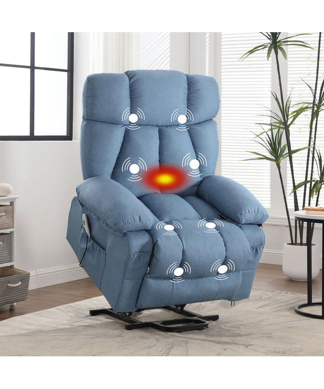 JONPONY Power Lift Recliner Chair with Heat and Massage, Lay Flat Assist Recliner with Side Pocket, USB Charge Port for Living Room，Grey