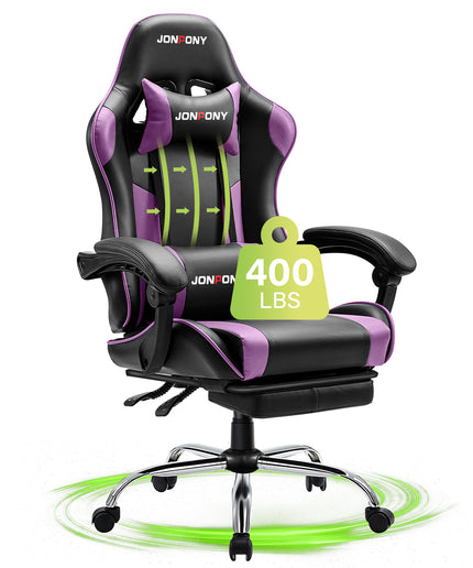 JONPONY Big and Tall Gaming Chair, Ergonomic Design, Gamer Chair PU Leather with Footrest and Lumbar Support, High Back Office Chair Support 8 Hours Long Sitting, Computer Chair,Black RED