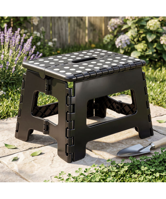 JONPONY Folding Step Stool - 9"Lightweight Step Stool is Sturdy Enough to Support and Safe Enough. Opens Easy with One Flip. Great for Kitchen, Bathroom, Bedroom